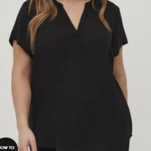 Torrid SHORT SLEEVE GEORGETTE PULLOVER BLOUSE Black